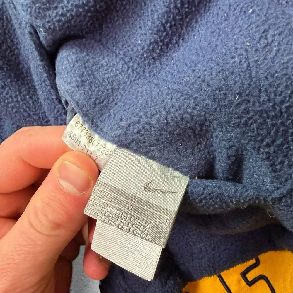 Kids Nike Hooded Jacket Yellow Blue Reversible Fleece Winter Coat Youth L y2k